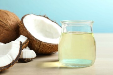 Jar of coconut oil on the table