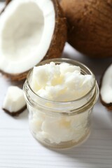 Jar of coconut oil on the table