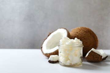 Jar of coconut oil on the table