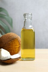 Bottle of coconut oil on the table 