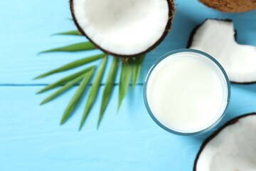 Glass of milk with coconuts on the table
