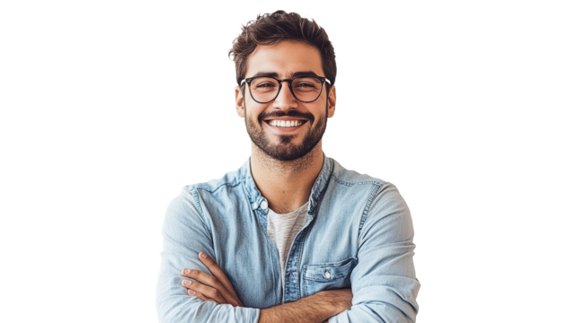Smiling man with glasses in casual attire