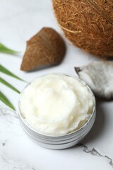 Jar of coconut oil on the table