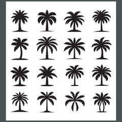Captivating Palm Tree and Coconut Tree Silhouette Logo Design on a Crisp White Background