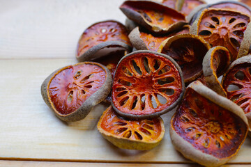 Dried bael fruit slices,  Thai dried fruit