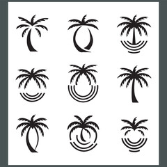 Captivating Palm Tree and Coconut Tree Silhouette Logo Design on a Crisp White Background