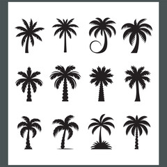 Captivating Palm Tree and Coconut Tree Silhouette Logo Design on a Crisp White Background