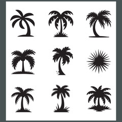 Captivating Palm Tree and Coconut Tree Silhouette Logo Design on a Crisp White Background