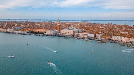 A breathtaking aerial perspective captures the iconic cityscape of Venice, Italy, with its...