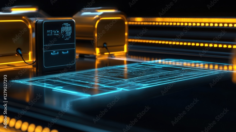 Aufkleber futuristic technology visualization digital lab 3d render cyber environment close-up perspective hig