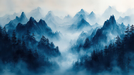  abstract Chinese traditional painting of a beautiful mountain landscape