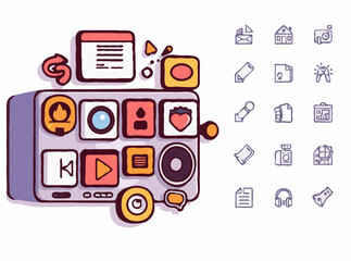 Trendy Retro Icons for Digital Media Content