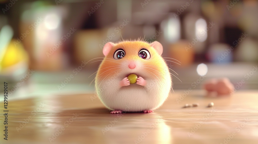 Poster a close-up of a tiny rodent on a table with several other small rodents in the background