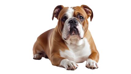 Bulldog resting comfortably on a clean surface