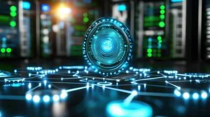 Innovative technology showcase data center digital art futuristic environment close-up view cybersecurity concept