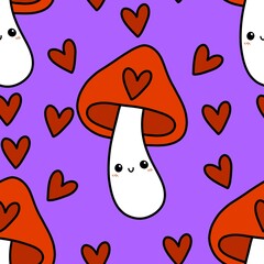 Mushrooms seamless cute pattern for wrapping paper and fabrics and linens and kids clothes print