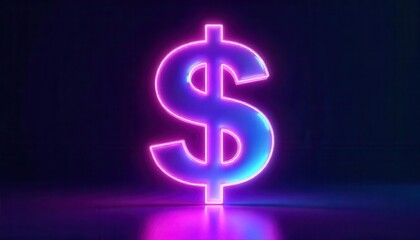 Fototapeta premium Create a floating 3D dollar sign with a glossy, transparent surface illuminated by vibrant neon gradient colors