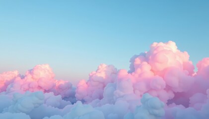 Soft pink clouds against a blue sky background, serene landscape, hazy clouds