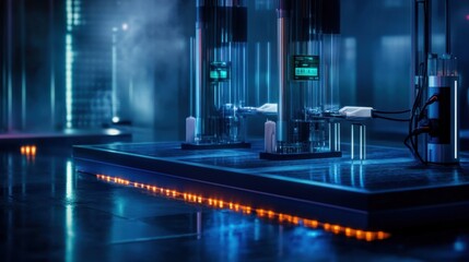 Fototapeta premium Advanced robotics research facility futuristic setting high-tech environment industrial laboratory close-up perspective innovation in science
