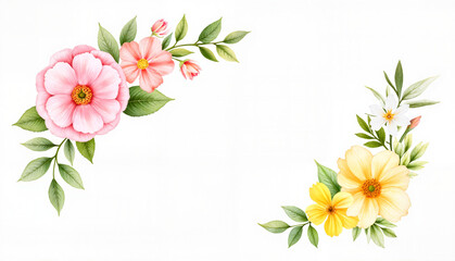 Fototapeta premium Floral arrangement with pink and yellow flowers on white background