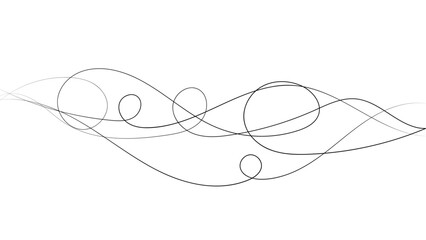 A sophisticated abstract vector illustration showcasing fluid, interlacing black lines on a pristine white background. The design exudes a harmonious blend of movement and tranquility, reminiscent of 