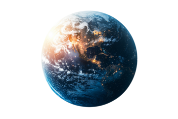 Earth illuminated at night from space in detail