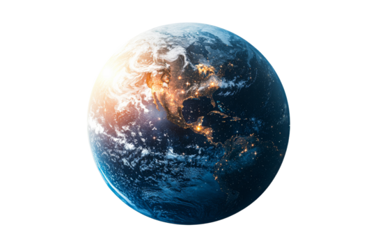 Earth illuminated at night from space in detail