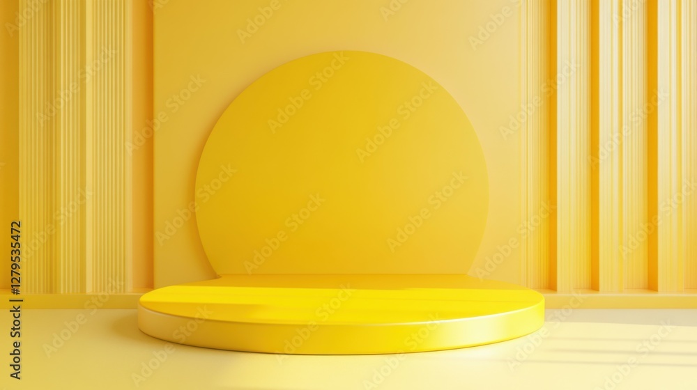 Poster empty room interior design or yellow pedestal display on vivid background with blank stand. blank st