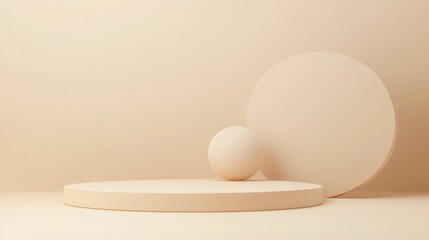 Fototapeta premium Minimal abstract background for branding and product presentation. Beige subtle geometric on beige background. 3d rendering illustration. Clipping path of each element included.