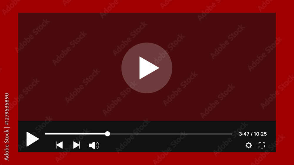 Wall mural flat video player template for web and mobile apps.