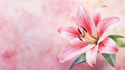 Fototapeta premium watercolor illustration of pink Easter lily on pink background 