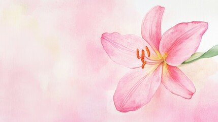 watercolor illustration of pink Easter lily on pink background 