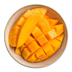 Mango slices in a bowl top view 