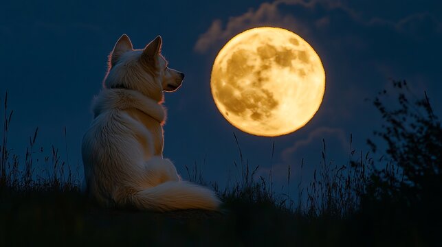 Carlo the dog gazing at the stunning supermoon in Denmark on August 19, 2024