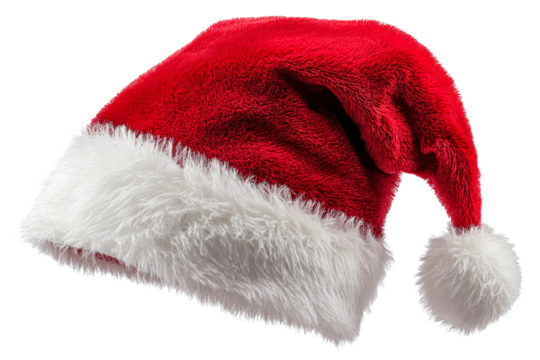 Festive red and white holiday Santa hat on display