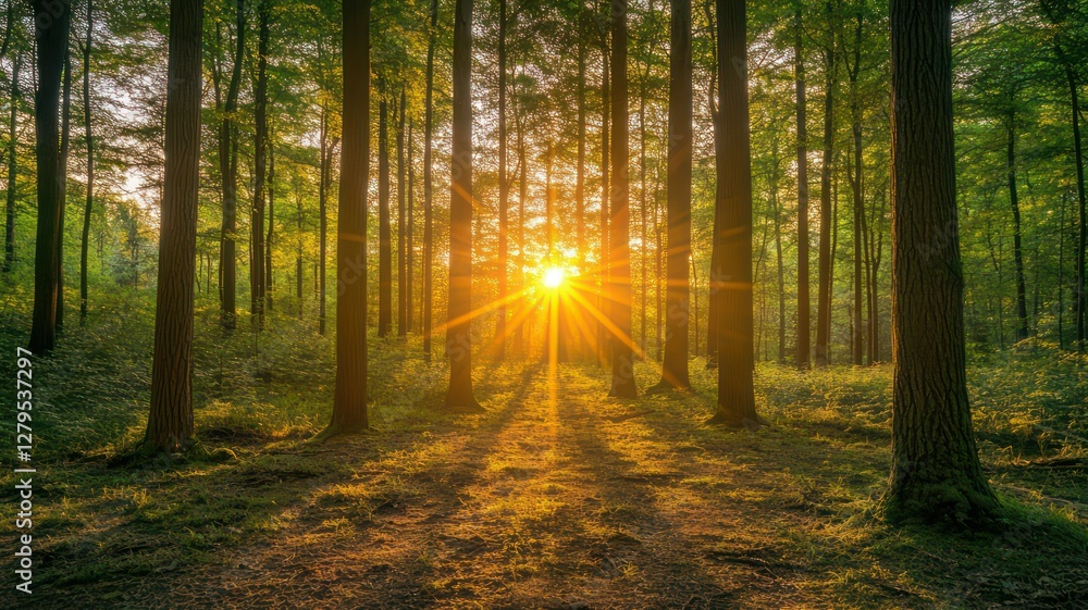 Aufkleber stunning image of sunset in a forest created with generative ai