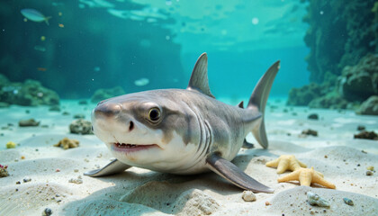 Shark swimming on sandy ocean floor