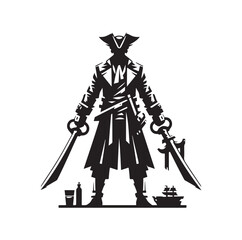 Pirate with sword silhouette vector illustration
