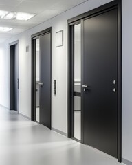 Closed Aluminium Swing Doors in Modern Corridor - Fire-Resistant Design for Business Architecture