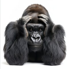 Fototapeta premium Majestic Silverback Gorilla Isolated on a Pristine White Background, Showcasing Wildlife and Endangered Primate Beauty