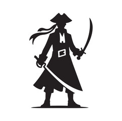Pirate with sword silhouette vector illustration
