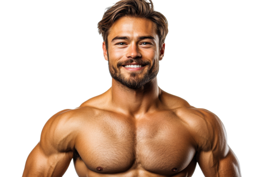 Muscular man smiling confidently in bright setting - Powered by Adobe