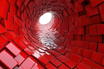 Abstract 3D background resembling a tunnel covered with multiple red squares.