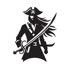 Pirate with sword silhouette vector illustration
