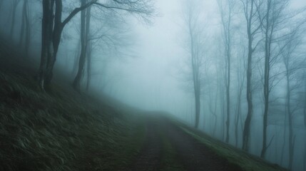 Fototapeta premium Misty Forest Path in Early Morning