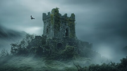 Misty Ruins Tower in Foggy Hills
