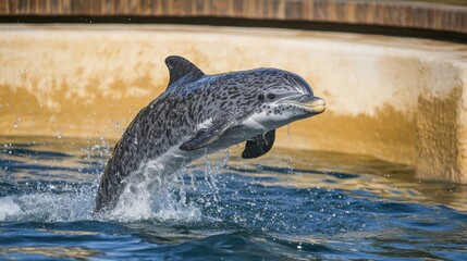 Fototapeta premium Playful Dolphin Leaping Out of Water in Sunny Marine Habitat