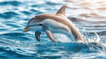 Playful Dolphin Leaping Above Water Surface in Bright Ocean Waves