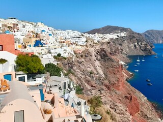 Panorama view of Oia village and caldera in Santorini island in Greece