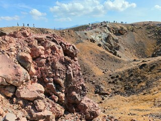 View of crater on Nea Kameni island near Santorini 